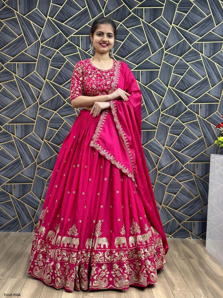 party wear embroidery chinon p 1718170301 Party Wear Embroidery Chinon Pink Lehenga Choli