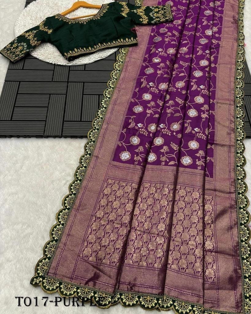 party wear embroidery work pur 1717843542 Party Wear Embroidery Work Purple Saree With Golden Border