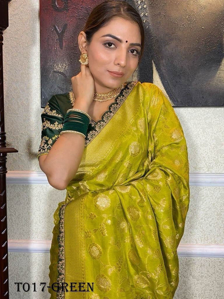 party wear embroidery work sar 1717841261 Party wear Embroidery Work Green Saree With Golden Border
