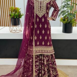 party wear fancy top dupatta and fully stitched gharara