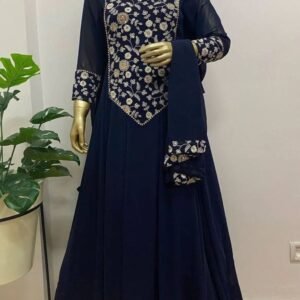 Party Wear Georgette Navy Blue Kurti With Dupatta