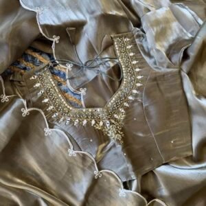 Party Wear Golden jimmy choo Silk saree with Readymade Blouse