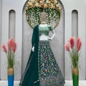 Party Wear Gorgette Green Lehenga Choli With Sequnce Work