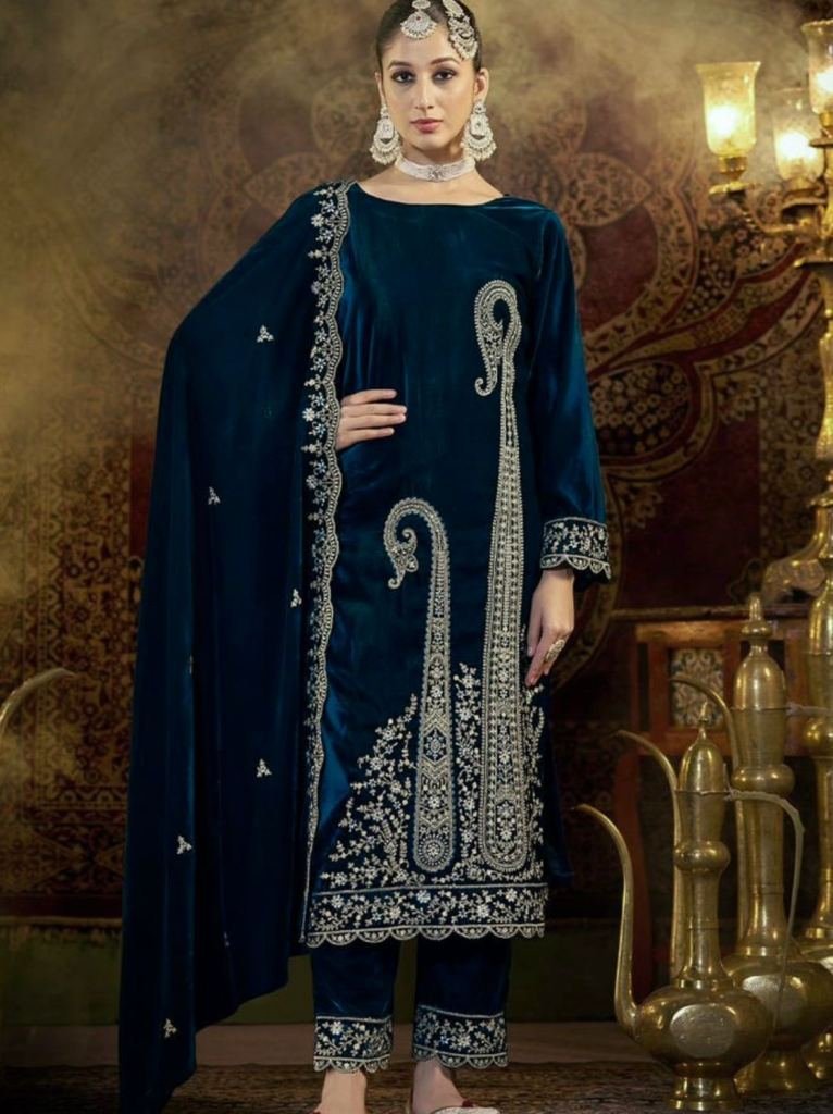 party wear heavy embroidery se 1735288289 Party Wear Heavy Embroidery Sequence Work Viscose Velvet Suits