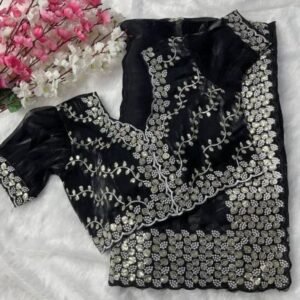 Party Wear Sequence Zari Work Jimmy Chhoo Satin Saree