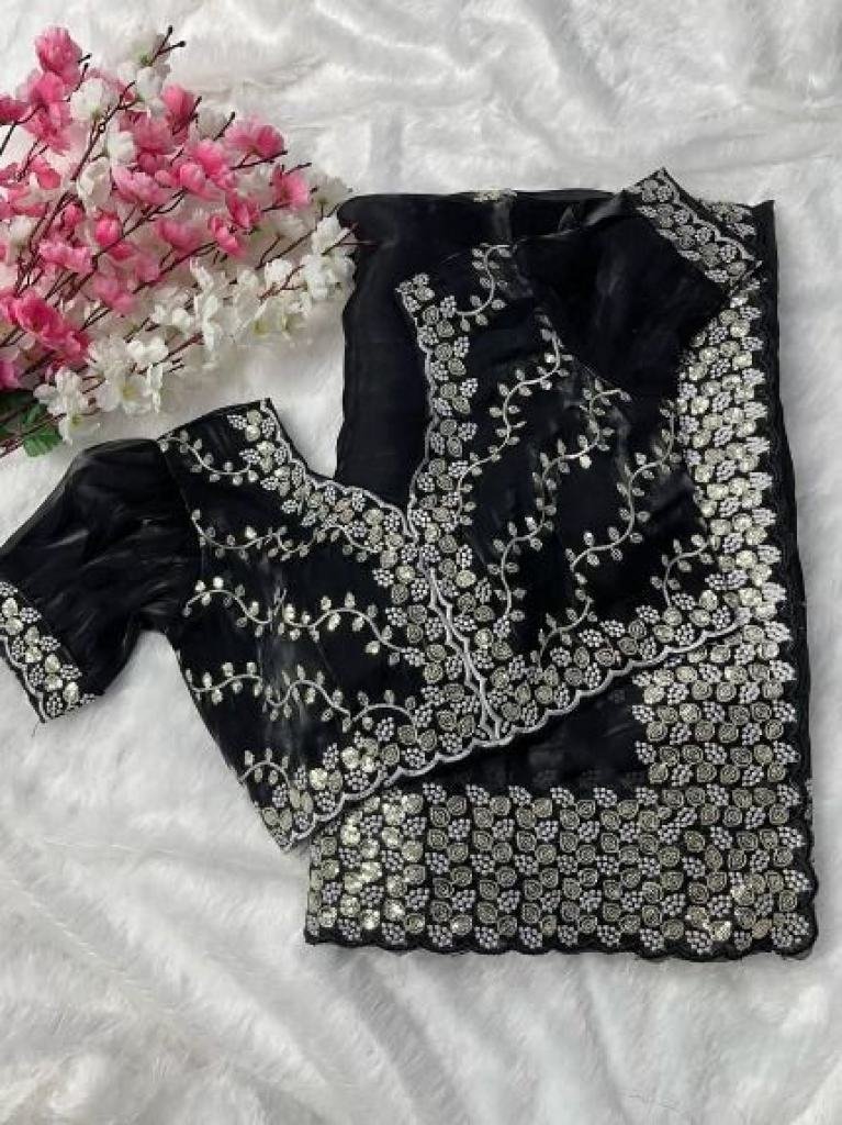 party wear jimmy chhoo satin f 1729511725 Party Wear Sequence Zari Work Jimmy Chhoo Satin Saree
