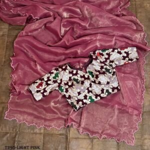 Party Wear Light Pink Gold Coin Saree For Women