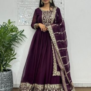 Party Wear Look Silk Gown With Embroidery And Sequinc Work