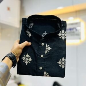 Party Wear Midnight Black Sequence Work Men Kurta Pajama Set