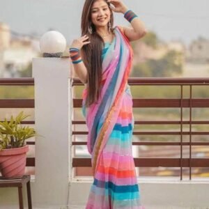 Party Wear Multi Color Georgette Designer Printed Saree