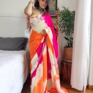 Party Wear Multi Color Shibori Saree With Blouse