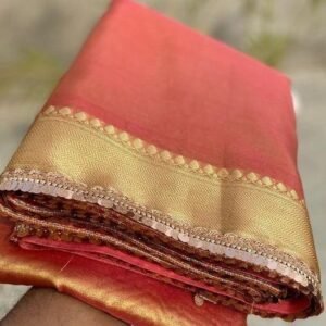 Party Wear Orange Glass Tissue Silk Saree