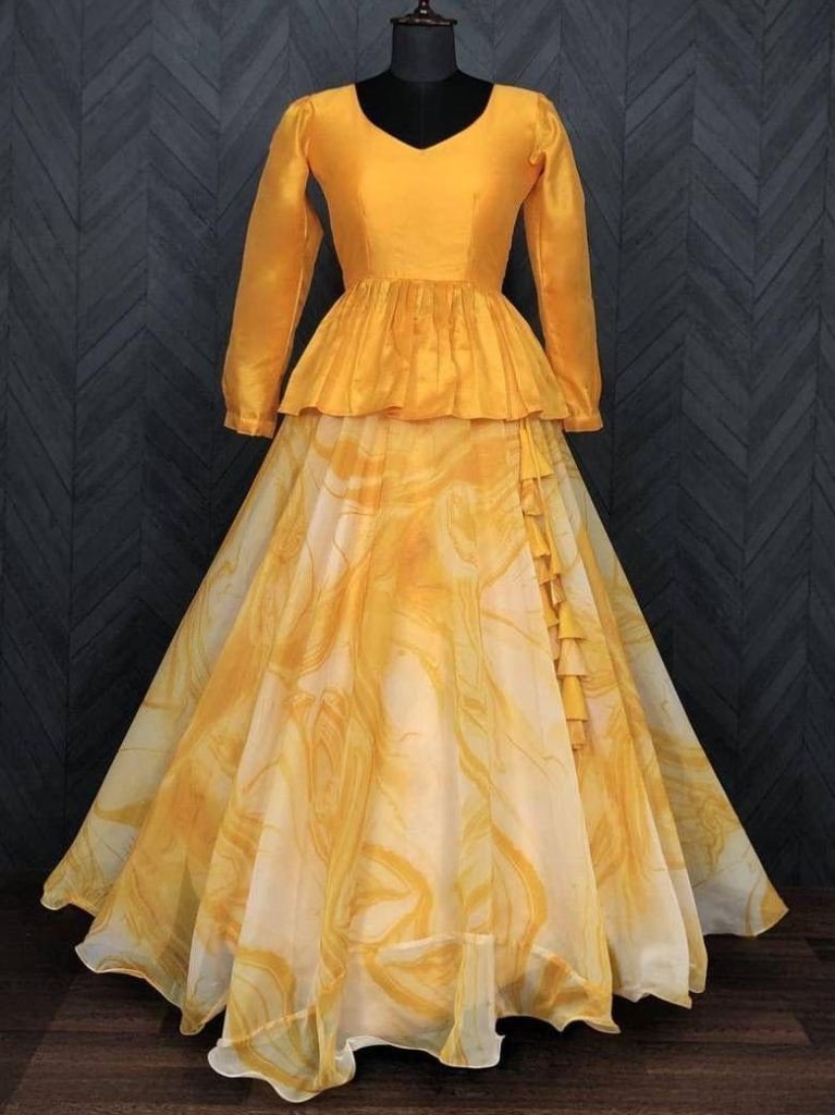 party wear organza lehenga ski 1748688556 Party Wear Organza Lehenga Skirt With Top