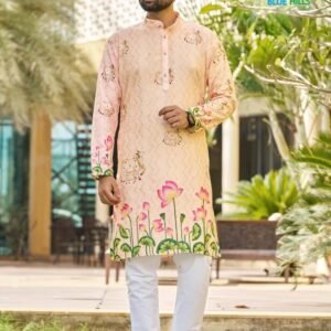 Party Wear Peach Mens Kurta Pyjama By Blue Hills