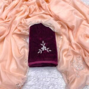 Party Wear Peach Puff Handwork Soft Organza Saree