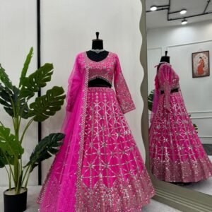 Party Wear Pink Foux Gorgette Lehenga Choli
