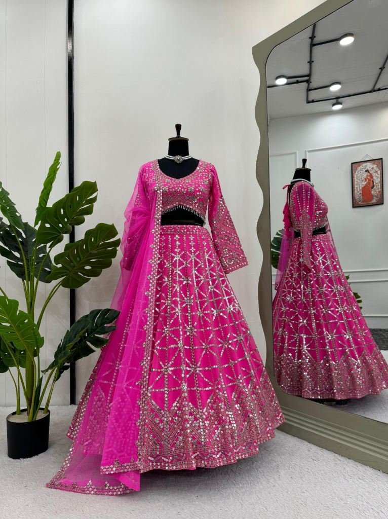 party wear pink foux gorgette 1729500336 Party Wear Pink Foux Gorgette Lehenga Choli