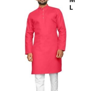 Party Wear Pink Plain Cotton Kurta And Pyjama