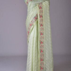 Party Wear Pista Green Organza Silk Saree