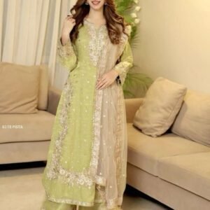Party Wear Pista Green Pure Jimmy Choo Top Plazzo Dupatta Set