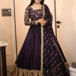 Party Wear Purple Fancy Long Gown