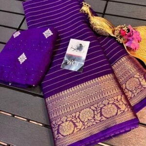Party Wear Purple Georgette Saree With Viscose Border