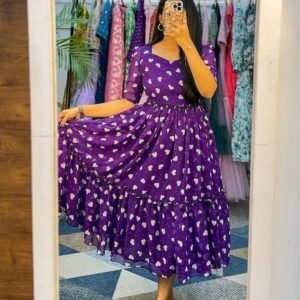 Party Wear Purple Georgette Short Sleeve Gown