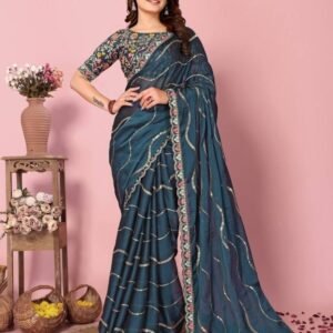 Party Wear Purple Rangoli Silk Saree With Lace Border Blouse