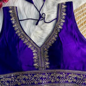 Party Wear Purple Thread Work Readymade Blouse With Sleeve