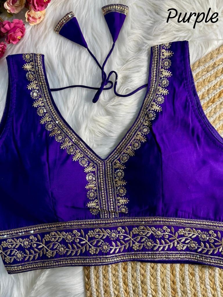 party wear purple thread work 1735729616 Party Wear Purple Thread Work Readymade Blouse With Sleeve