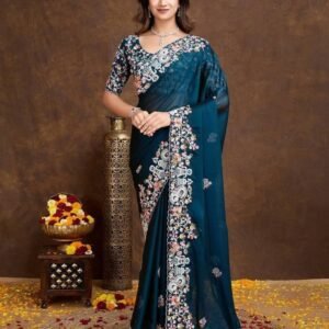 Party Wear Rama Full Embroidery Border Work Rangoli Silk Sarees