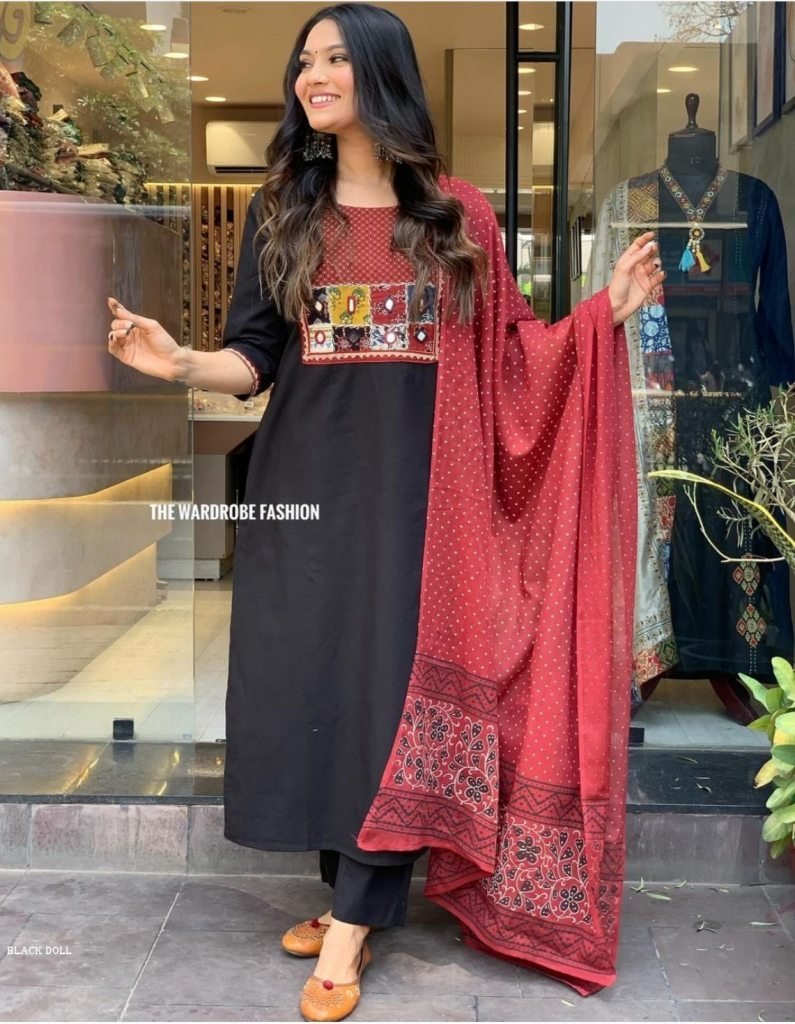 party wear rayon with mirror w 1713431554 Party wear Rayon with mirror work Black Color Kurti Suit Set