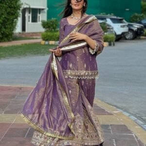 Party Wear Readymade Purple Net Top And Plazo Set