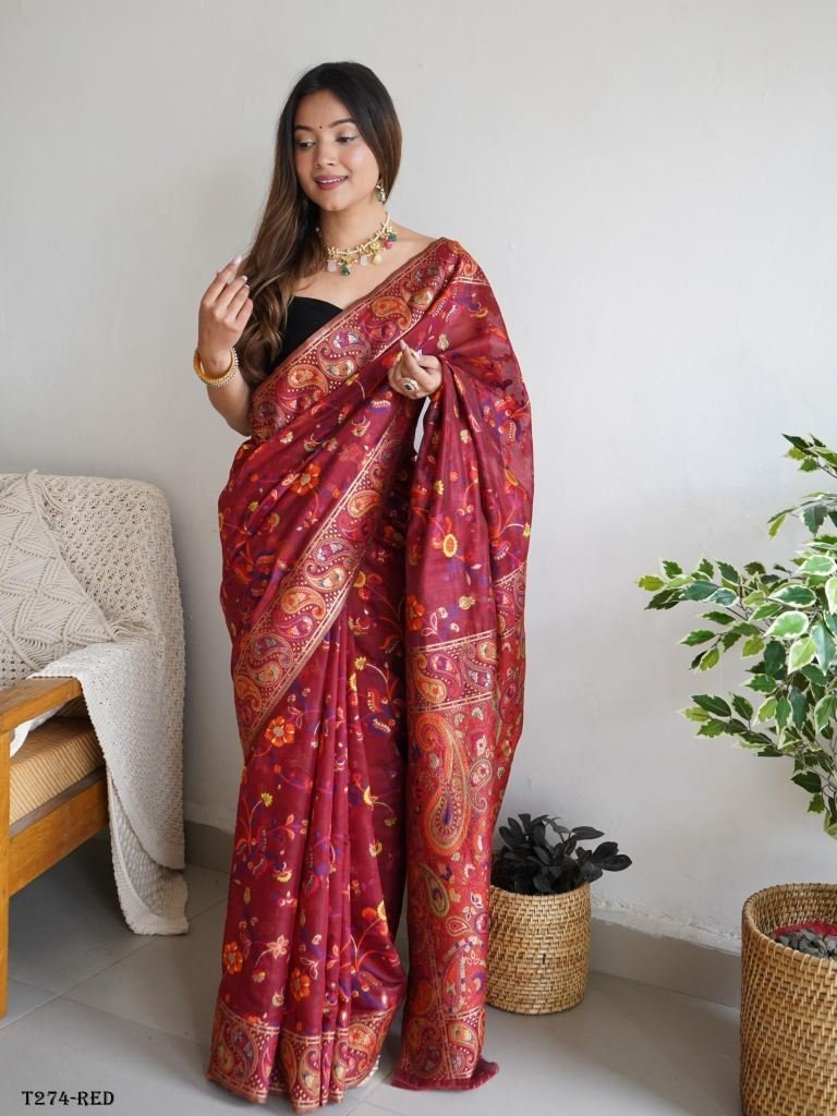 party wear red cotton thread w 1721892709 Party Wear Red Cotton Thread Weaving Saree