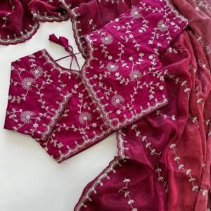 Party Wear Sequins Kumkum Silk Saree