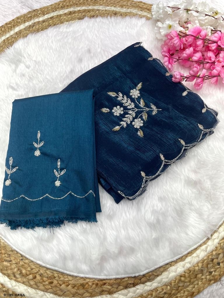 party wear silk rama saree wit 1725959849 Party Wear Silk Rama Saree With Sequence Work