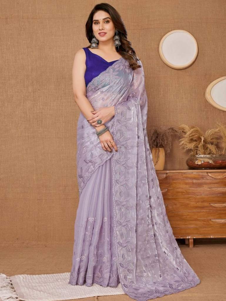 party wear soft burberry silk 1713345500 Party Wear Soft Burberry Silk Saree with Sequence Embroidered Cut Work