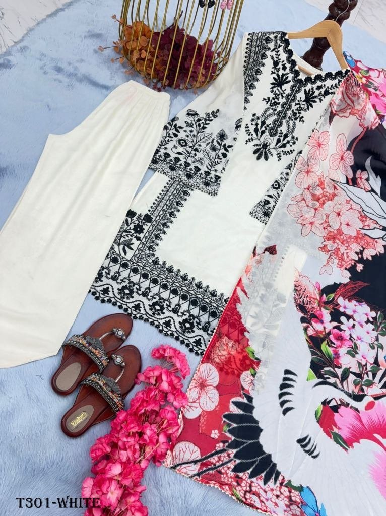 party wear white silk kurti pa 1722926838 Party Wear White Silk Kurti Palazzo Dupatta Set