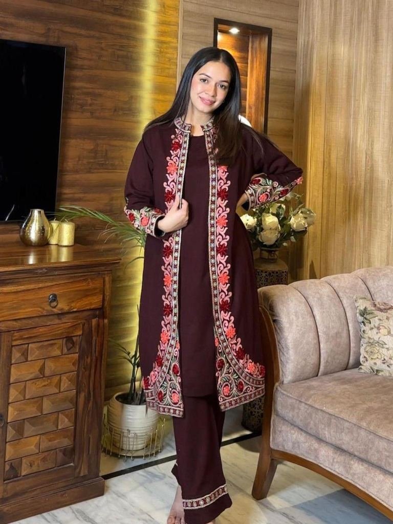 party wear wine color rayon su 1727776461 Party Wear Wine Color Rayon Suit Set