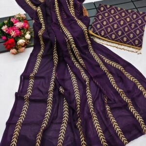 Party Wear Wine Embroidered Georgette Saree