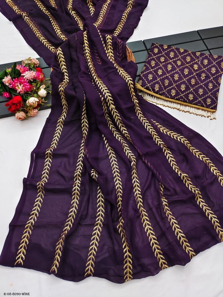 party wear wine embroidered ge 1717662905 Party Wear Wine Embroidered Georgette Saree