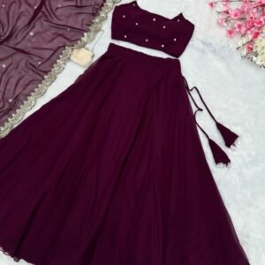 Party Wear Wine Lehenga Set With Stone Work