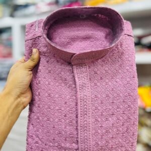 Pastel Pink Chikan Work Rayon Kurta Pyjama