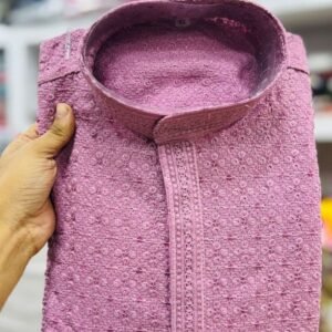 Pastel Pink Rayon Chikan Work Kurta With Pyjama