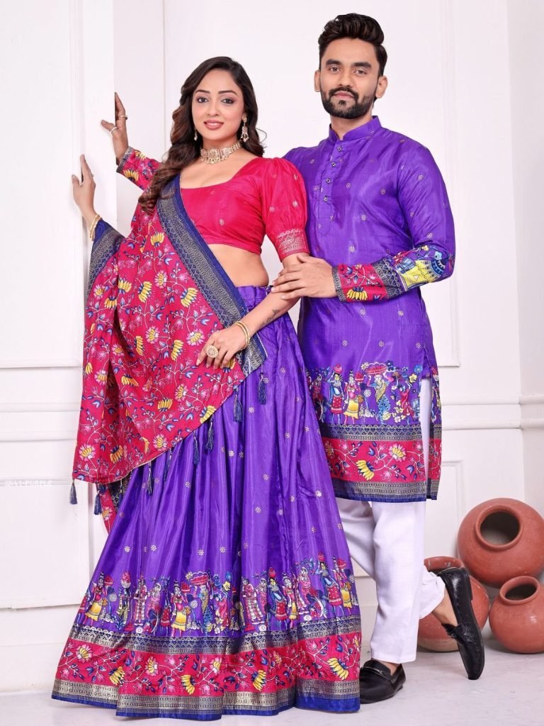 patola print dola silk couple 1763720764 Patola Print Dola Silk Couple Set Chaniya Choli Kurta for Festive Wear