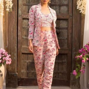 Peach Attractive and Uniqe Magic Cotton Cord Set With Jacket