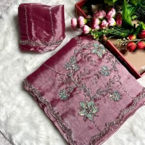 Peach Attractive Multi Work And Khatli Cut Work Zimmy Choo Sare