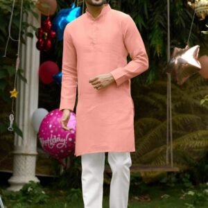 Peach Color Plain Cotton Kurta And Pyjama