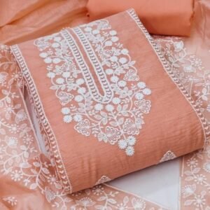 peach designer embroidery santoon dress material