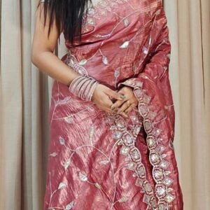 Peach Designer Soft Gold Crush Saree With Cut Work Border